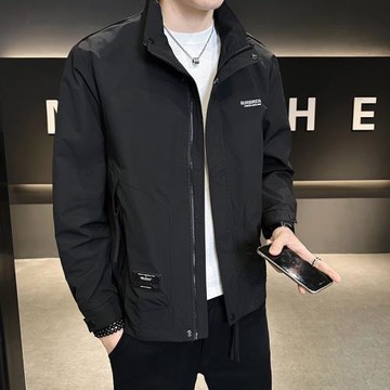 男士印花夾克英倫修身立領春秋工裝時尚潮牌帥氣休閑上衣服男外套