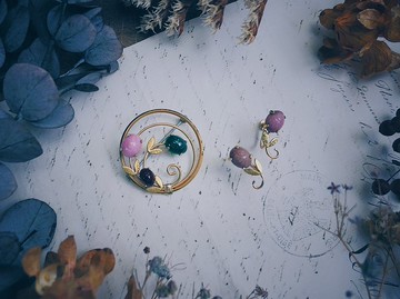 Krementz 金葉聖甲蟲套組胸針耳環－美國古董首飾 Vintage Jewely