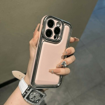 簡約時尚皮紋適用蘋果16promax手機殼個性iPhone16Pro網紅14pm創意13女12電鍍防摔保護