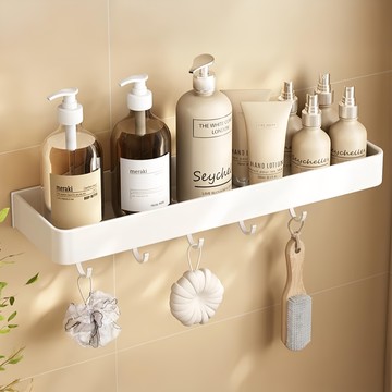 超級工廠 浴室置物架 40cm 白色有鈎 免釘可拆卸  1個