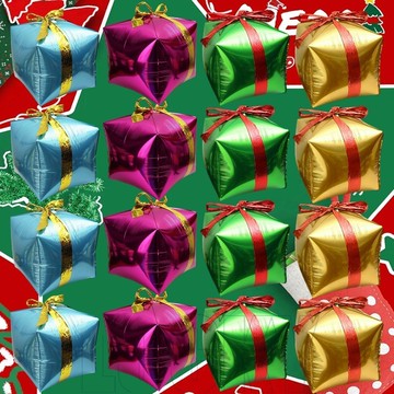 22 英寸聖誕禮盒氣球 - 新年聖誕主題道具 - 方形禮物盒氣球 - 帶紅絲帶 - 立方體鋁箔氣球 - 家庭派對裝飾