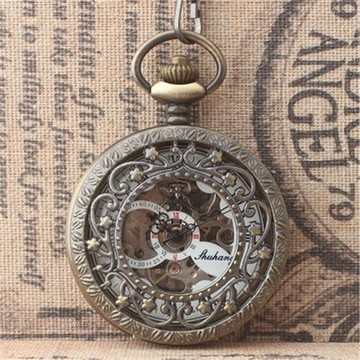 經典復古雕花鏤空翻蓋機械懷錶