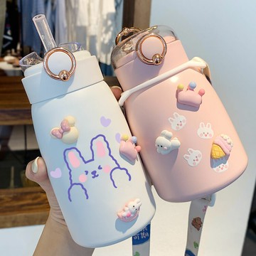 保溫杯女可愛高顏值304不銹鋼吸管杯學生隨行咖啡杯兒童大肚水杯