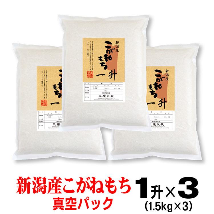 米 令和5年産 もち米 こがねもち 1升（1.5ｋｇ）×3袋 新潟県産