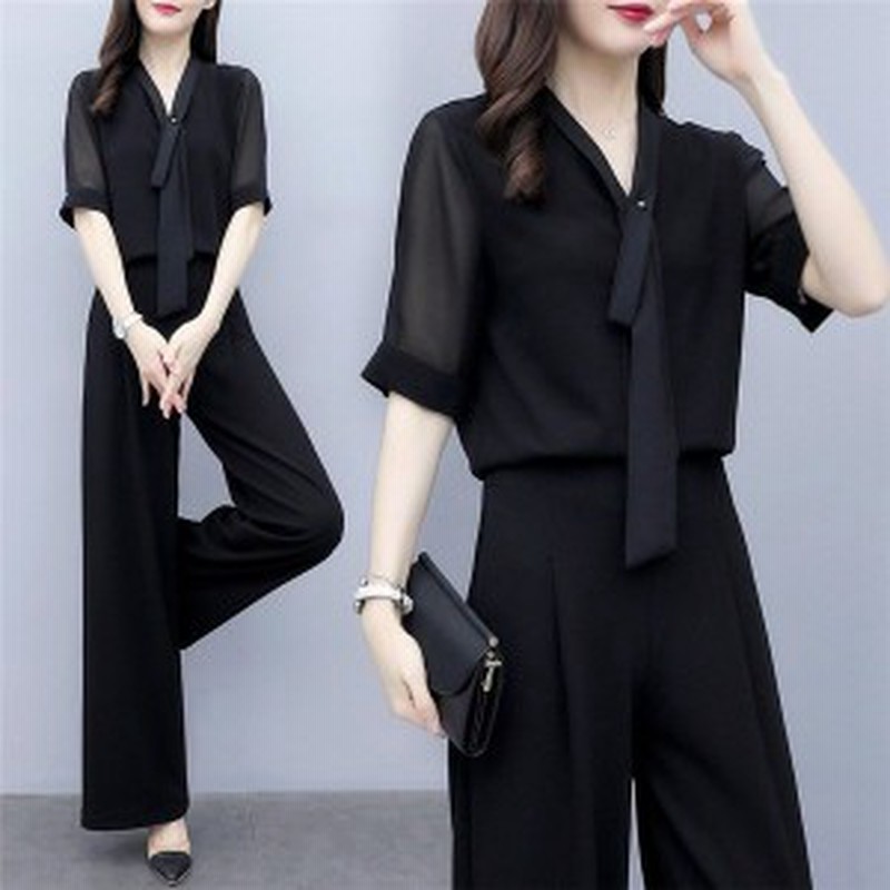 セール セットアップ 夏 レディース 2点セット フォーマル 二次会 パンツドレス 黒 ワイドパンツ ゆったり トップス ブラウス とろ 通販 Lineポイント最大1 0 Get Lineショッピング