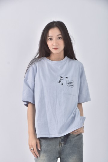 (XL) lupilien質感圓領藍色短袖上衣