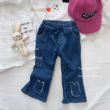 🌈✨mix1001破壞拼布抽虛造型牛仔褲✨兒童 小兔頭破壞造型牛仔褲5-17