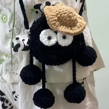 🔥新款🔥diy宮崎駿黑煤球斜挎包 鈎織毛線手工編織材料包 可愛自製送女友禮 毛線針織手作材料包 鉤織毛線包包