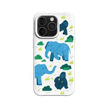 iPhone 16 Pro SolidX 白 - RHINOSHIELD X Taipei Zoo - 非洲區插畫（西部低地大猩猩、非洲象）
