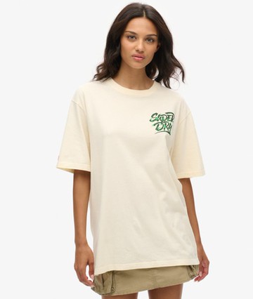 Superdry Women's Oversized Lo-fi Punk Graphic T-shirt Cream Size: Xxl