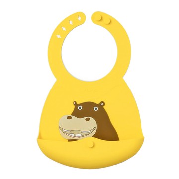 VIIDA 便攜式矽膠圍兜 食品級矽膠材質 柔軟材質 四階段可調式脖圍  哈迪河馬  1個