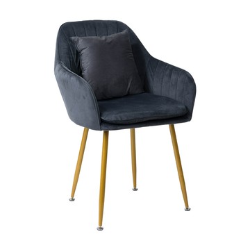 樂嫚妮 網紅靠背化妝椅/絨布貝殼餐椅-附靠枕/坐墊可拆洗-(5色)深灰色