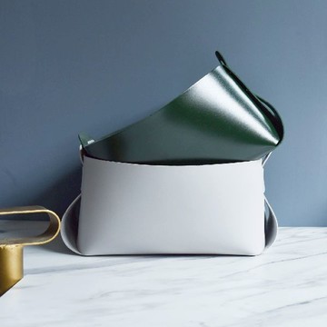 收納職人 皮革桌面收納盒 带提手收納籃_(兩色任選) - 灰色