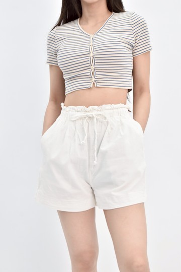 (S) 高腰棉質鬆緊腰白色短褲