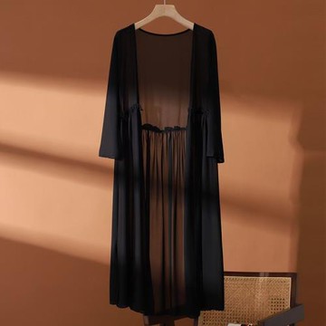 防曬衣女中長款2024新款夏季外搭披肩雪紡開衫配裙子旗袍外衣披風