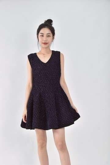 (M) yu春夏禮服棉質無袖金蔥藍色洋裝