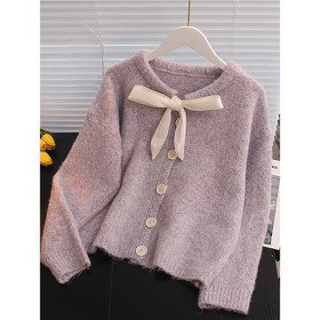 紫色2025年韓范時尚小香風針織毛衣女開衫秋冬季新款圓領韓版外套