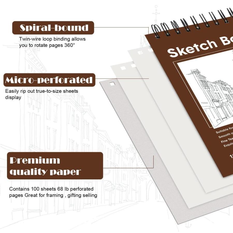 12ピース 5.5 x 8.5インチ スケッチパッド、各100シート(60ポンド 100gsm)、芸術的なスケッチブックセット 図面パッド スケッチお