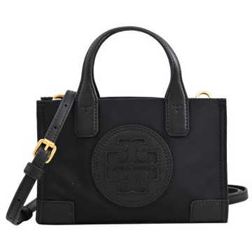 TORY BURCH ELLA 新版經典LOGO尼龍迷你手提斜背兩用包(黑)