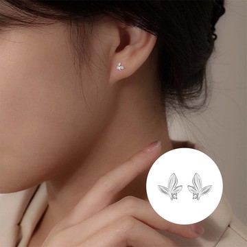 S999純銀精緻簡約晨露葉耳釘款耳環