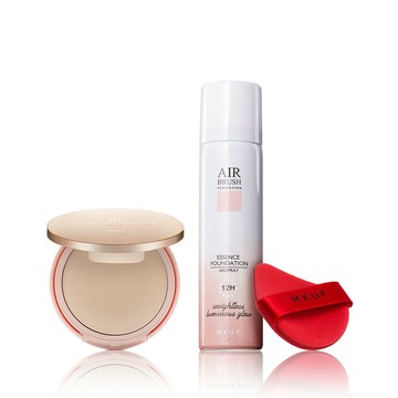 MKUP 美咖 B5光透濾鏡蜜粉餅+空氣感精華粉底液SPF19★★★★(效期:20261031)【贈】粉撲(竹炭/G蛋糕/三角/氣墊)隨機出貨