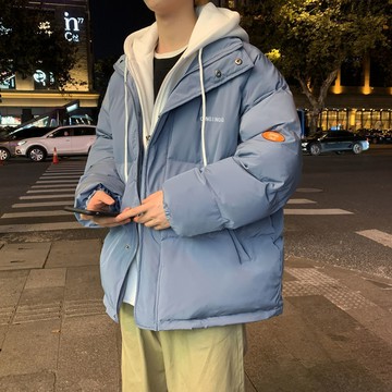 假兩件棉衣男潮連帽寬松港風情侶棉襖棉服外套加厚面包服冬季新款【倪醬】