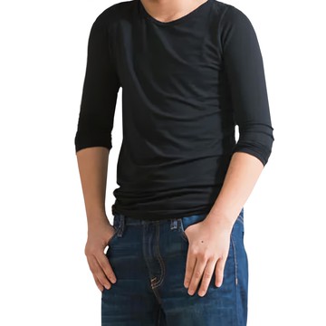 Peilou 貝柔 機能吸濕發熱保暖衣 兒童圓領 黑色  130cm