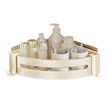 小麥購物 免打孔奶油芳浴室置物架 雙層三角籃 L212 550g  30.5 x 22.5 x 4.5cm  奶油白  1個