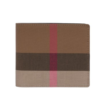 BURBERRY 大格紋帆布對開零錢袋短夾/灰褐色/棕色