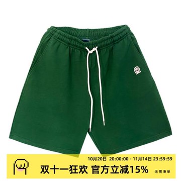 黑喵像素男女情侶綠色短褲夏季潮流外穿運動休閑純棉寬松五分褲子