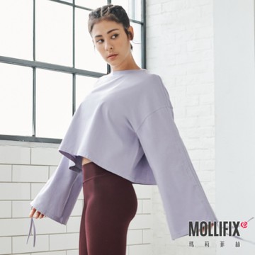 Mollifix 瑪莉菲絲 隨性風格抽袖短版上衣 (紫) 暢貨出清、瑜珈服、背心、T恤
