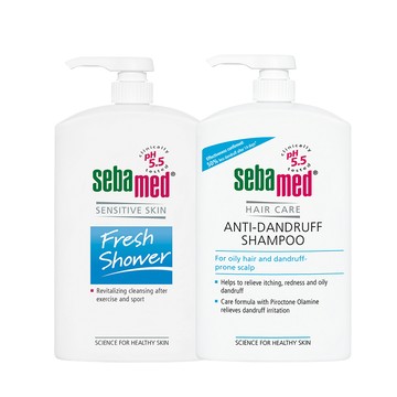 Sebamed 運動沐浴乳(活力麝香/清新花香)1000ml任選x1+油性抗屑洗髮乳1000ml
