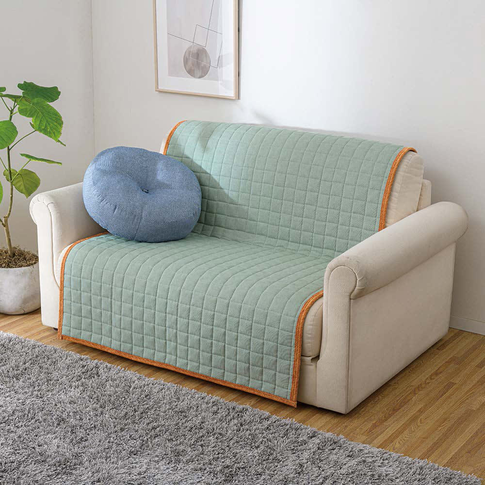 シリカゲルシート入り 吸湿消臭 コットンキルトラグ/ソファカバー ソファカバー アームなし・1人掛 セージグリーン LINEショッピング