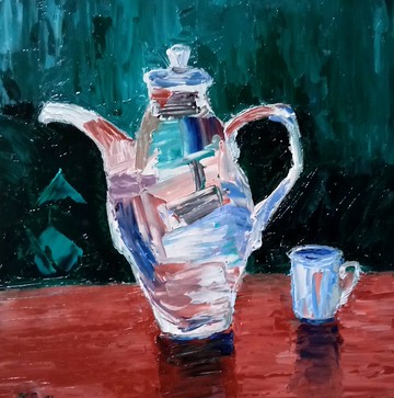 原創油畫咖啡壺。 20x20 厘米。無框的。