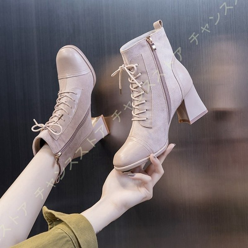 ショートブーツ レディース ブーティー 6 5cmヒール チェルシーブーツ 美脚 サイドジップ 異素材デザイン 太ヒールブーツ 秋冬靴 チャンキーヒール 歩きやすい 通販 Lineポイント最大get Lineショッピング