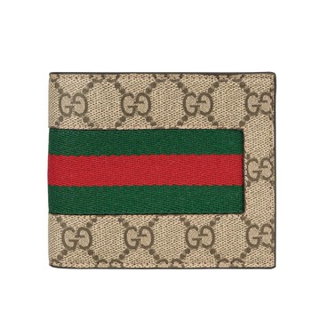 Gucci Ophidia GG 塗層帆布綠紅對開零錢袋短夾(米色烏木色)