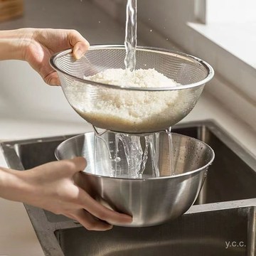 🔥桃園有貨🔥【2092人收藏】316不銹鋼瀝水籃細孔大容量洗菜盆淘米籃子家用洗米篩過濾網廚房 IBYY