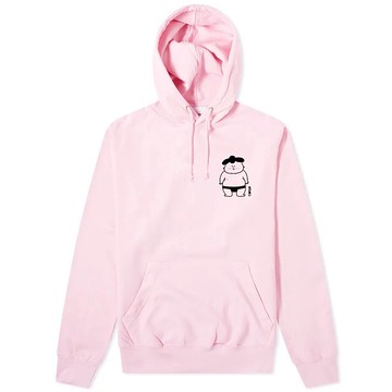 左胸 憂傷相撲男孩 刷毛帽T 中性版 淺粉  富士山 日本 東京 日文