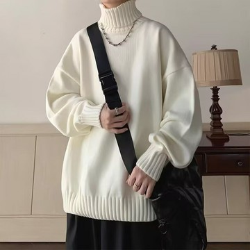 跨境慵懶潮流2025冬季高領毛衣男裝秋冬款情侶寬松休閑保暖針織衫鑫弘-衣錦男裝