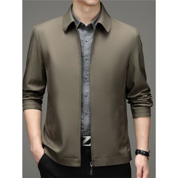 2025春秋商務休閑夾克男士翻領寬松外套中年爸爸裝茄克衫上大碼衣