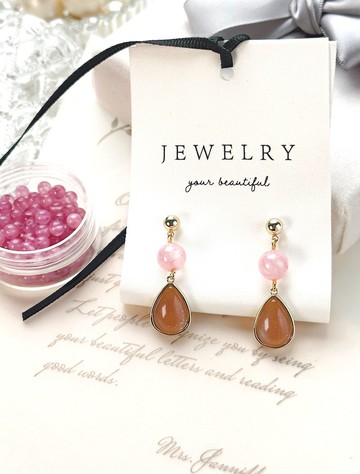 草莓晶天然石水滴耳環/旗袍耳環/結婚耳環/裙褂耳環/姊妹禮