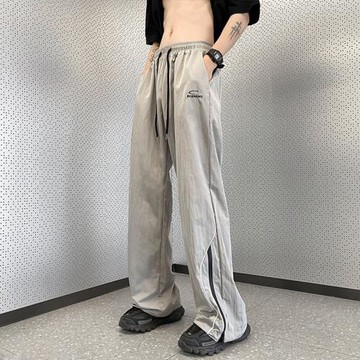 美式復古運動褲男夏季薄款設計感速干褲子寬松闊腿ins直筒休閑褲