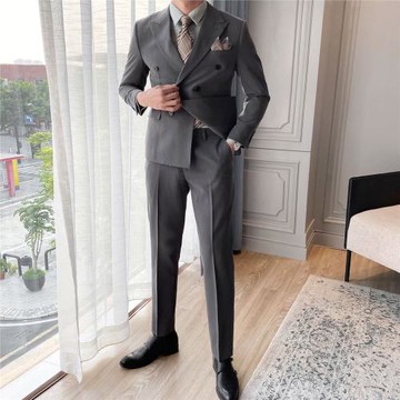 雙排扣西服套裝男休閑修身韓版商務正裝西裝男新郎結婚禮服英倫風