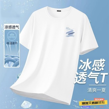 ✨質感上新⚡ 男士短袖 短袖T恤 男 冰絲 網眼 運動 速乾 透氣 薄款 圓領 夏季 潮流 上衣 涼感上衣