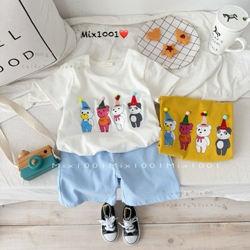 🌈✨mix1001❤️滑面小熊兄弟印圖上衣✨兒童派對小熊印圖上衣 5-17