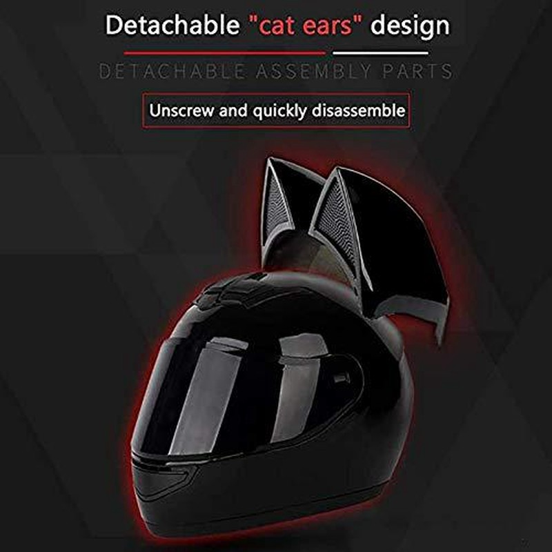 女性用フルフェイスモーターサイクルヘルメット猫耳付き大人用フリップ