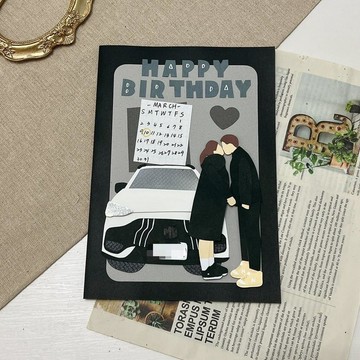 【預購】客製化手工卡片 汽車似顏繪款 情人節生日禮物手作機關