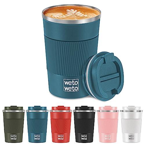 WETOWETO 12 oz Insulated Coffee Cup, Spill Proof Travel Coffee Mug, Vacuum Stainless Steel Coffee Tumbler, Coffee Mug with Lid, Portable Thermal Mug,