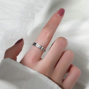 純銀lucky幸運戒指女網紅蹦迪ins潮復古簡約冷淡風開口可調節男戒