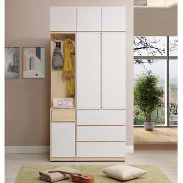 直人木業-北歐白楓木高被櫥衣櫃115公分(三抽75公分/轉角開放櫃40公分)開放櫃面左